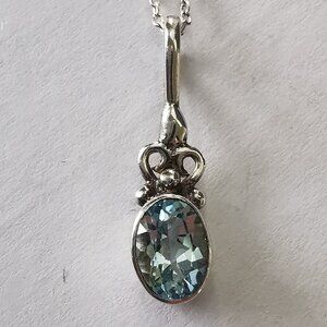 Sterling Silver Blue Topaz pendant on Sterling Chain